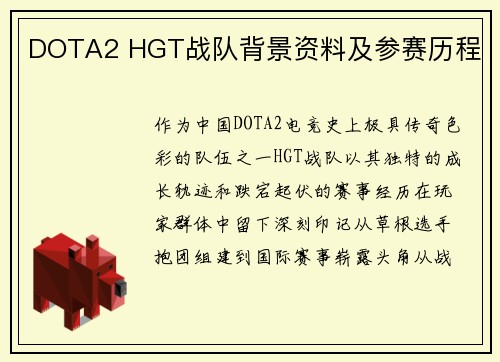 DOTA2 HGT战队背景资料及参赛历程