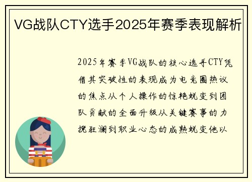 VG战队CTY选手2025年赛季表现解析